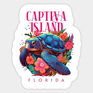 Captiva Island Florida Floral Beach Turtle Souvenir Sticker